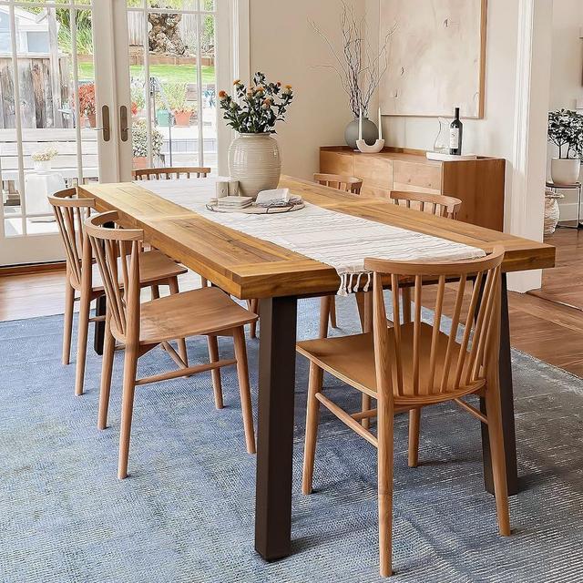 Devoko Home Acacia Wood Dining Table 6-Person Indoor Table with Iron Legs, Sandblast Finish, Natural Stained, Rustic Metal, 69 * 33 * 30 inch