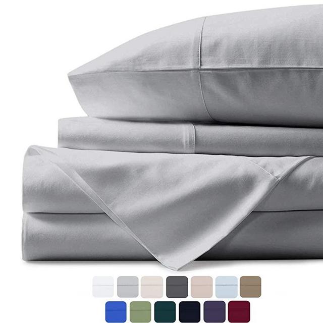 Mayfair Linen 100% Egyptian Cotton Sheets, Silver Queen Sheets Set, 600 Thread Count Long Staple Cotton, Sateen Weave for Soft and Silky Feel, Fits Mattress Upto 17'' DEEP Pocket