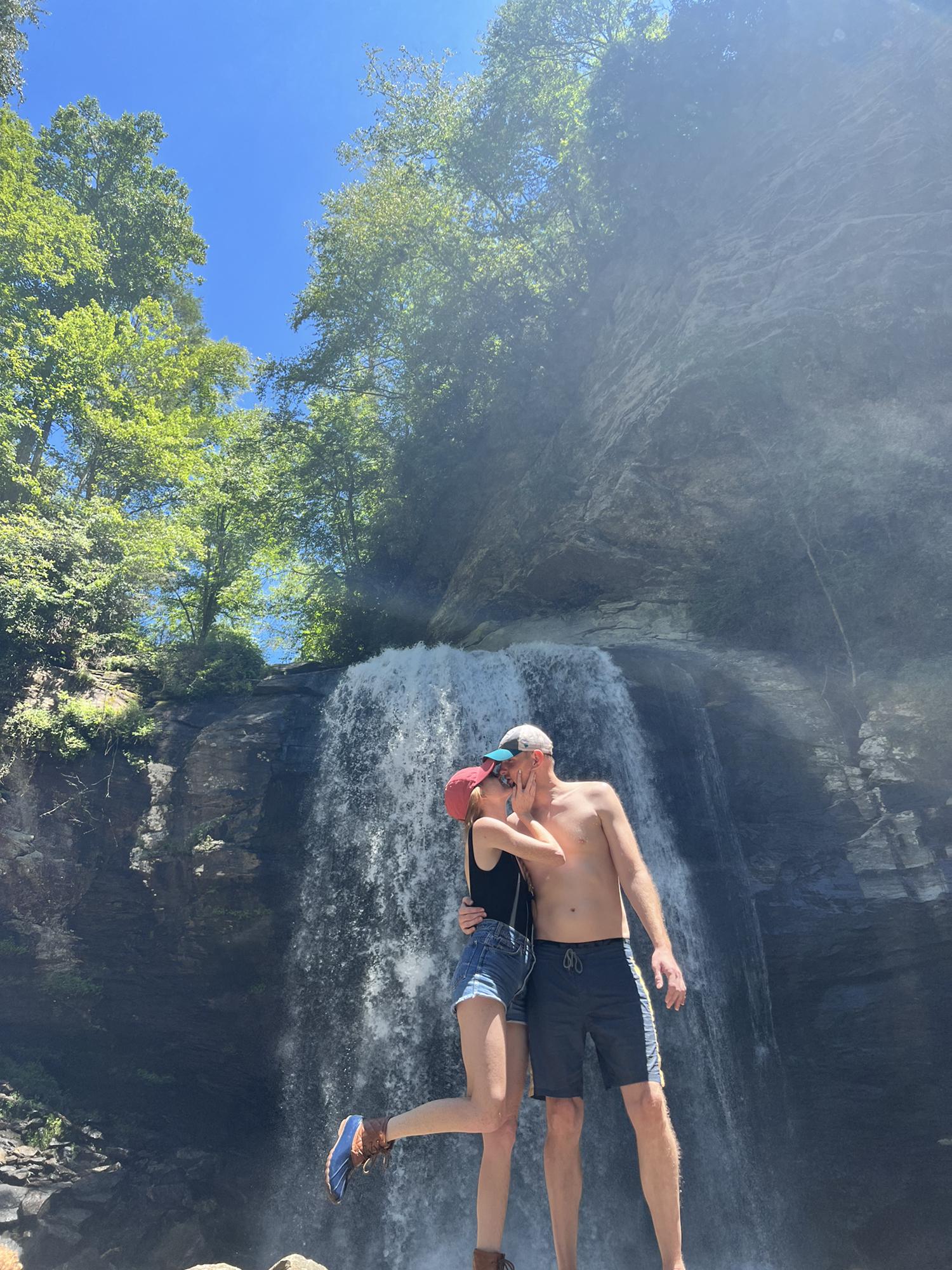 One year engagement! Looking Glass Falls, North Carolina, July, 2022!