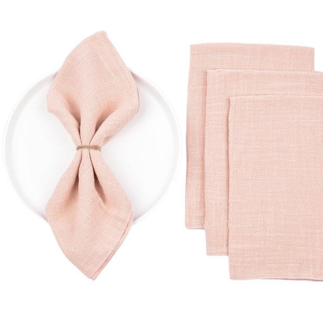 Joanlody Handmade Cloth Napkins Fall Thanksgiving Rustic Cotton Linen Napkins 16.5x16.5 Inches Washable Dinner Napkins for Baby Shower Wedding Party Set of 10 Pearl Pink