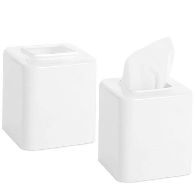 Youngever 2 Pack Tissue Box Covers, Plastic Square Tissue Box Holders, Square Napkin Box Holders