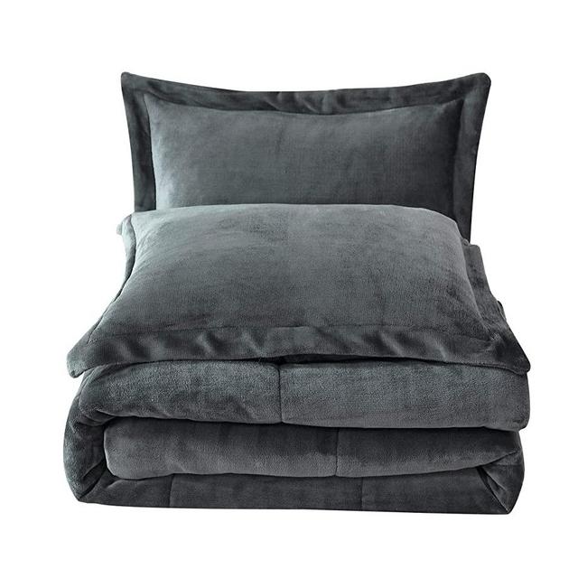 Chezmoi Collection 3-Piece Micromink Sherpa Reversible Down Alternative Comforter Set (Queen, Gray)