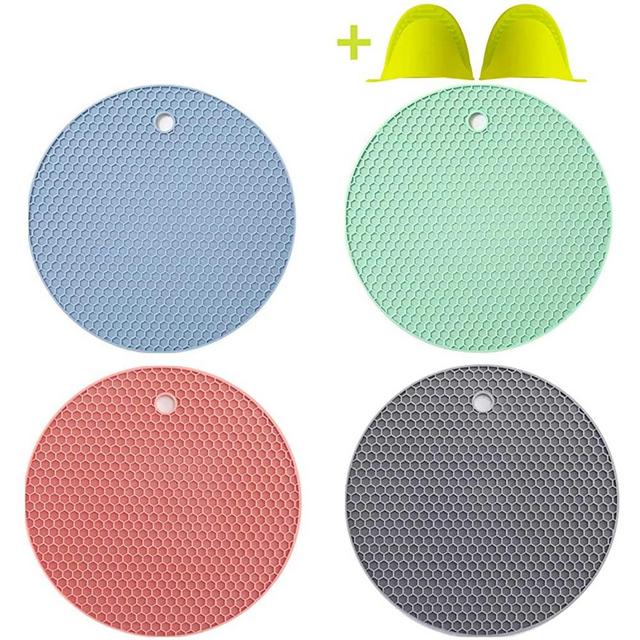 Silicone Pot Holders - Silicone Trivets for Hot Pots and Pans Silicone Hot Pads, Hot Pot Pads, Place Mats,Jar Openers ,Oven Mitts 4 Colors