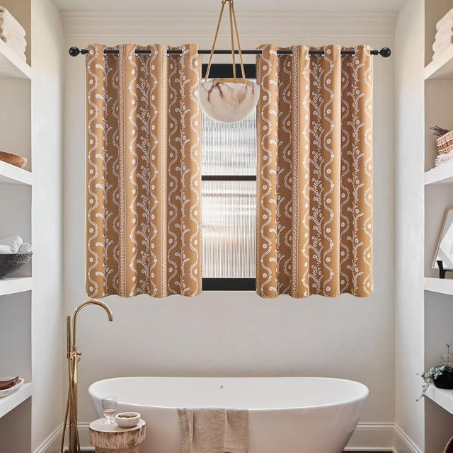 LIMON HOME Short Blackout Curtains for Bedroom Windows,Boho Patterned Terra Cotta Blackout Curtains 45 Inch Long Burnt Orange Burnt Orange for Living Room