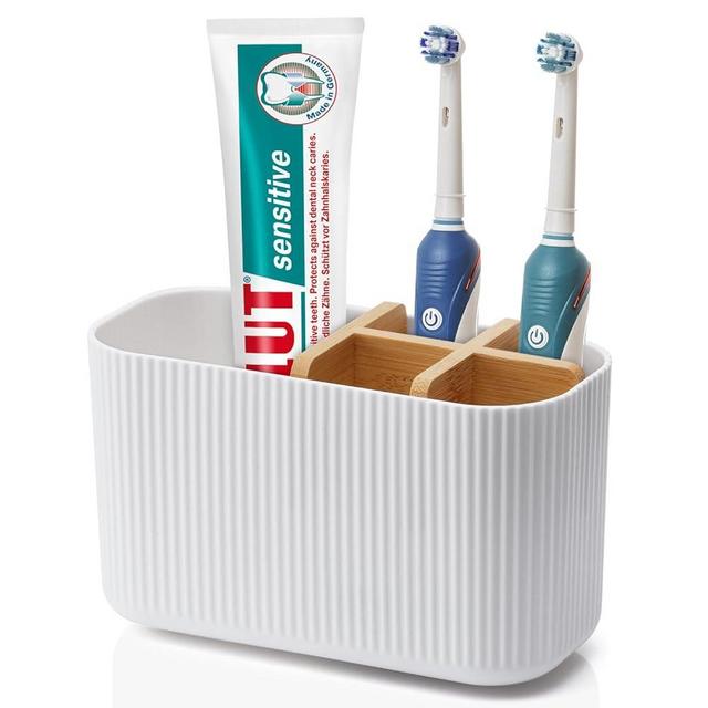 GFWARE White Toothbrush Holder - Bamboo Toothbrush Holders for Bathrooms Electric Toothbrush Holder Organizer Kids Toothbrush Holders for Bathrooms Countertop