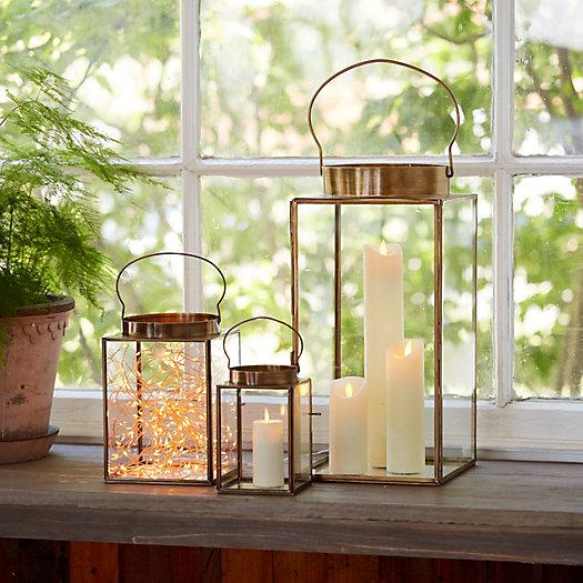 Wide Top Brass Lantern -small square