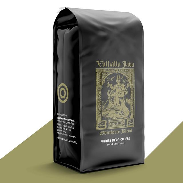 VALHALLA JAVA Whole Bean Coffee [12 Oz.] The World's Strongest Coffee, USDA Certified Organic, Fair Trade, Arabica and Robusta Beans (1-Pack)