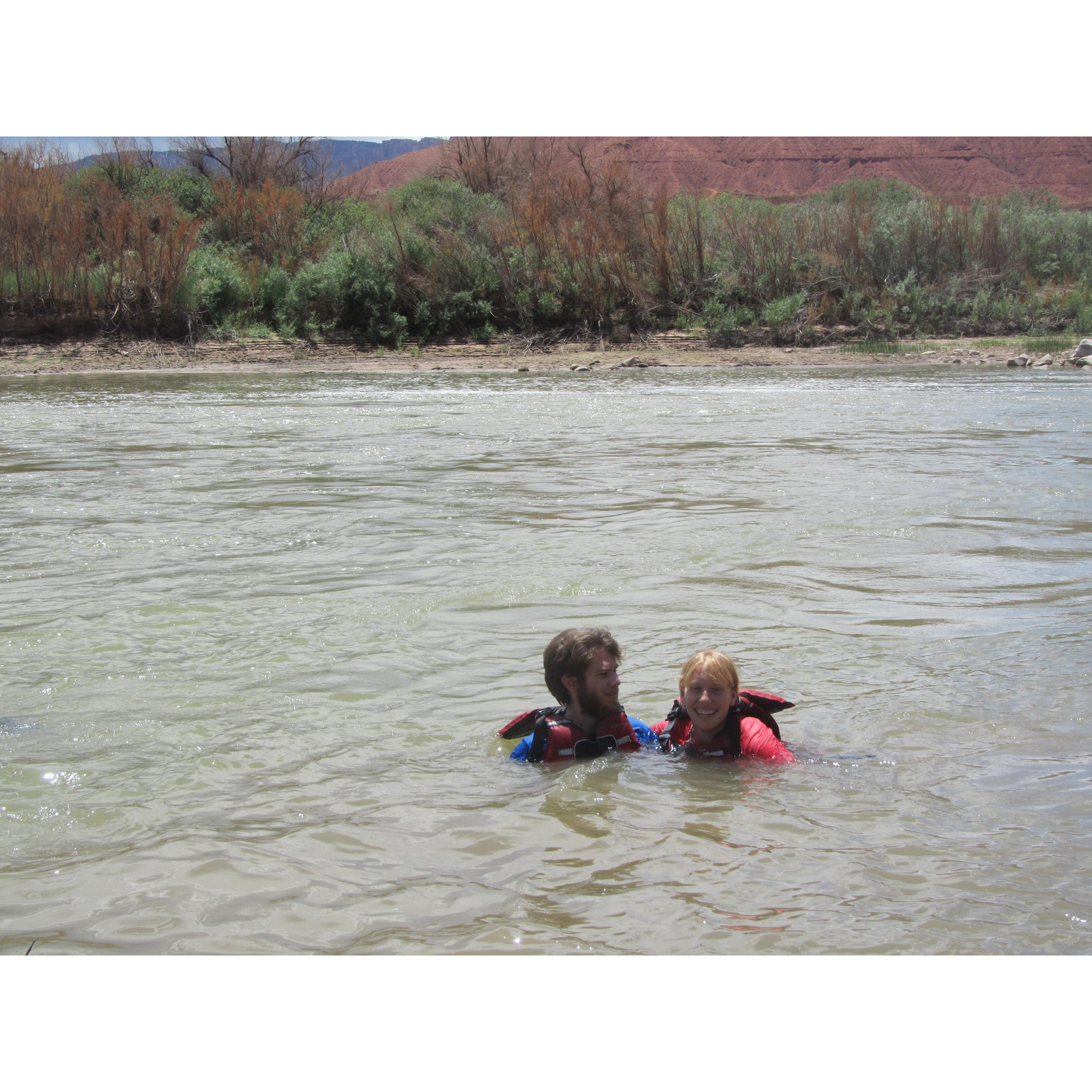 When Julia jumped out of a raft into a raging river to save Greg after he fell over board