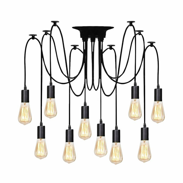 ZHMA 10 Arms Ceiling Spider Light Adjustable DIY Chandelier Farmhouse Industrial Style E26 Pendant Light Kit, for Kitchen Island Bar, Dining Room, Bedroom DIY Decoration