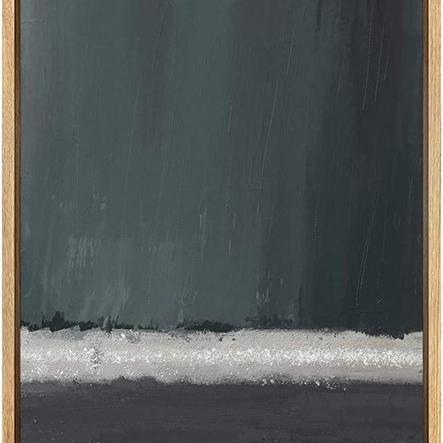 SIGNWIN Framed Canvas Wall Art Dark Grey and White Print Abstract Brushstroke Oil Painting Minimalism Decorative Elements Expressive for Living Room - 24" x 36" Natural