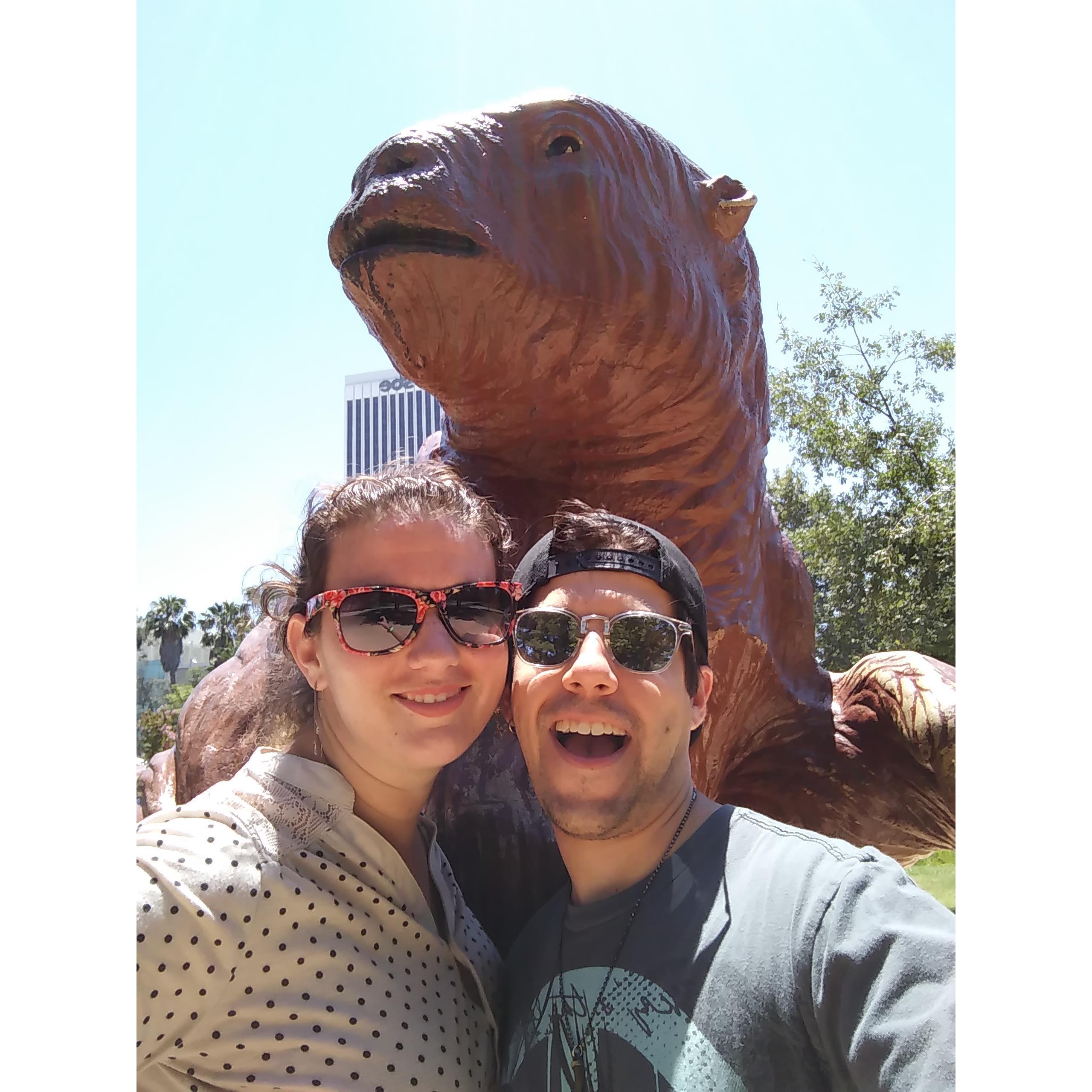 Mike was excited to meet the giant sloth at La Brea Tar Pits - Los Angeles CA - June 2017