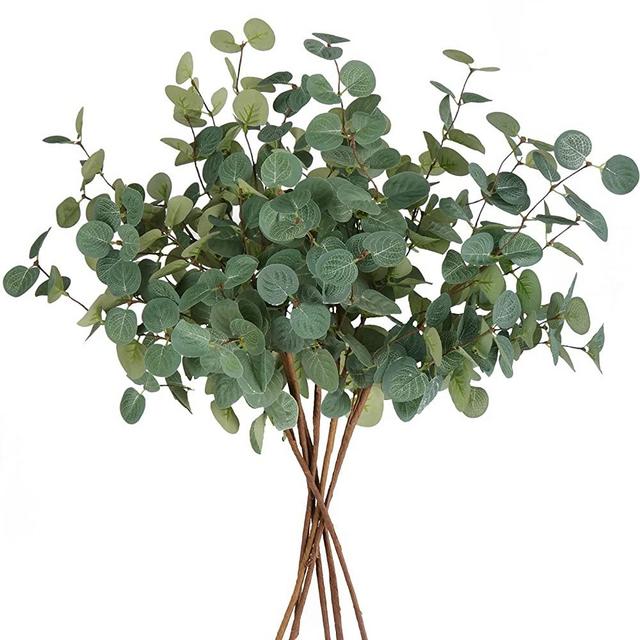 Beferr 6Pcs Artificial Eucalyptus Stems Bulk 24" Faux Flower Stems Tall Eucalyptus Branches Silk Plants Greenery Bouquet for Wedding Home Decor