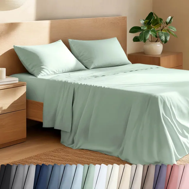 4 Piece 100% Organic Cotton Percale Cooling Sheet Set by Bare Home - King, Willow