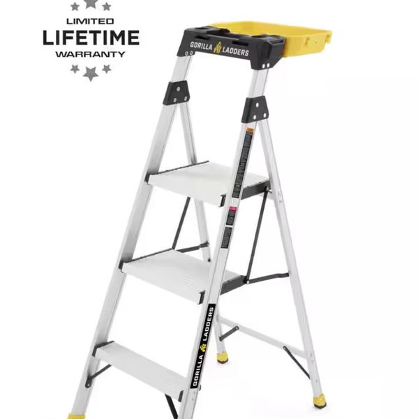 Gorilla Ladders 4 .5 ft. Aluminum Dual Platform Step Ladder with Project Bucket ( 9 ft. Reach ), 250 lbs. Capacity Type I Duty Rating GLA-4XB