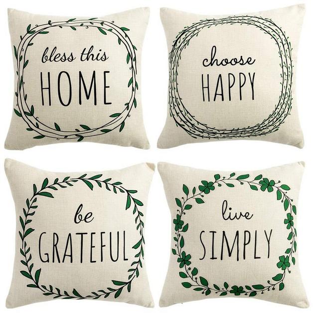 WLNUI Spring Pillow Covers 18x18 Inch Spring Home Decorations Set of 4 Green Wreath Decorative Throw Pillow Covers Cushion Case for Farmhouse Home Decor