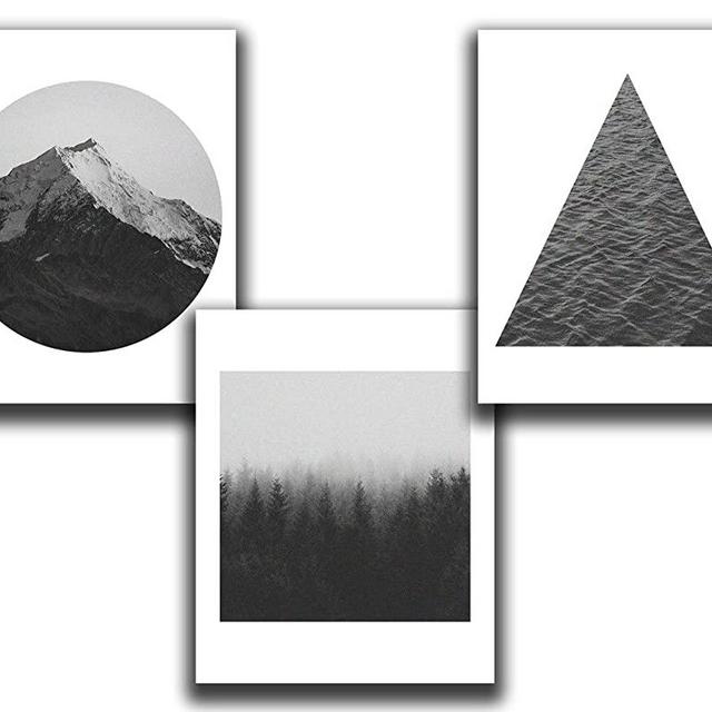 Nature Wall Decor - Set of 3-8x10" UNFRAMED Prints - Foggy Forest, Mountain, Ocean Wall Decor - Black & White Wall Art - Minimal, Scandinavian, Relaxing Wall Prints