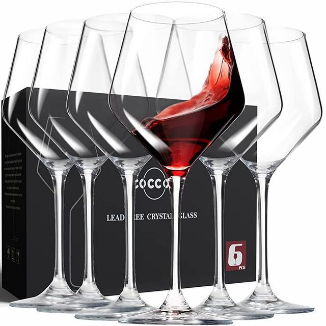 Hand Blown Italian Style Crystal Burgundy Wine Glasses - Lead-Free