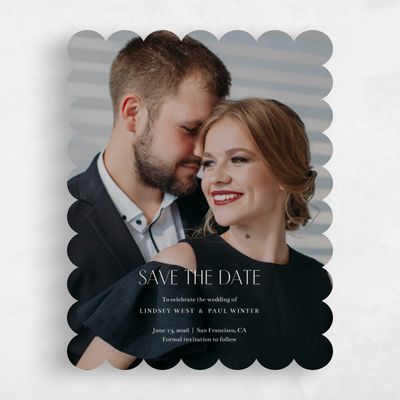 White Scalloped Wedding Save the Date - Terian Portrait