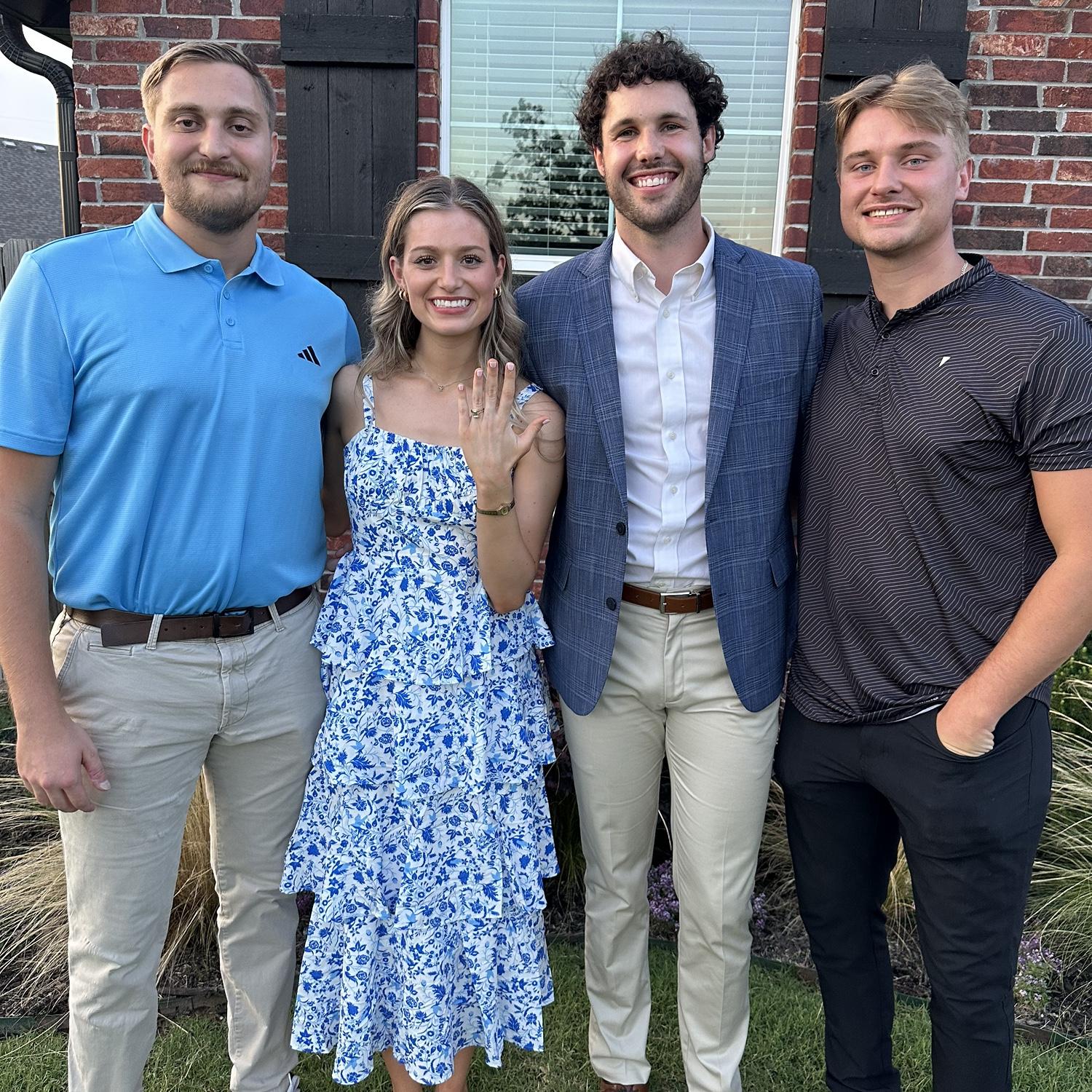 7/18/2025- Photo from our engagement party at Merrick's sister's house in Springdale, Arkansas with friends, Trey and Arman.
