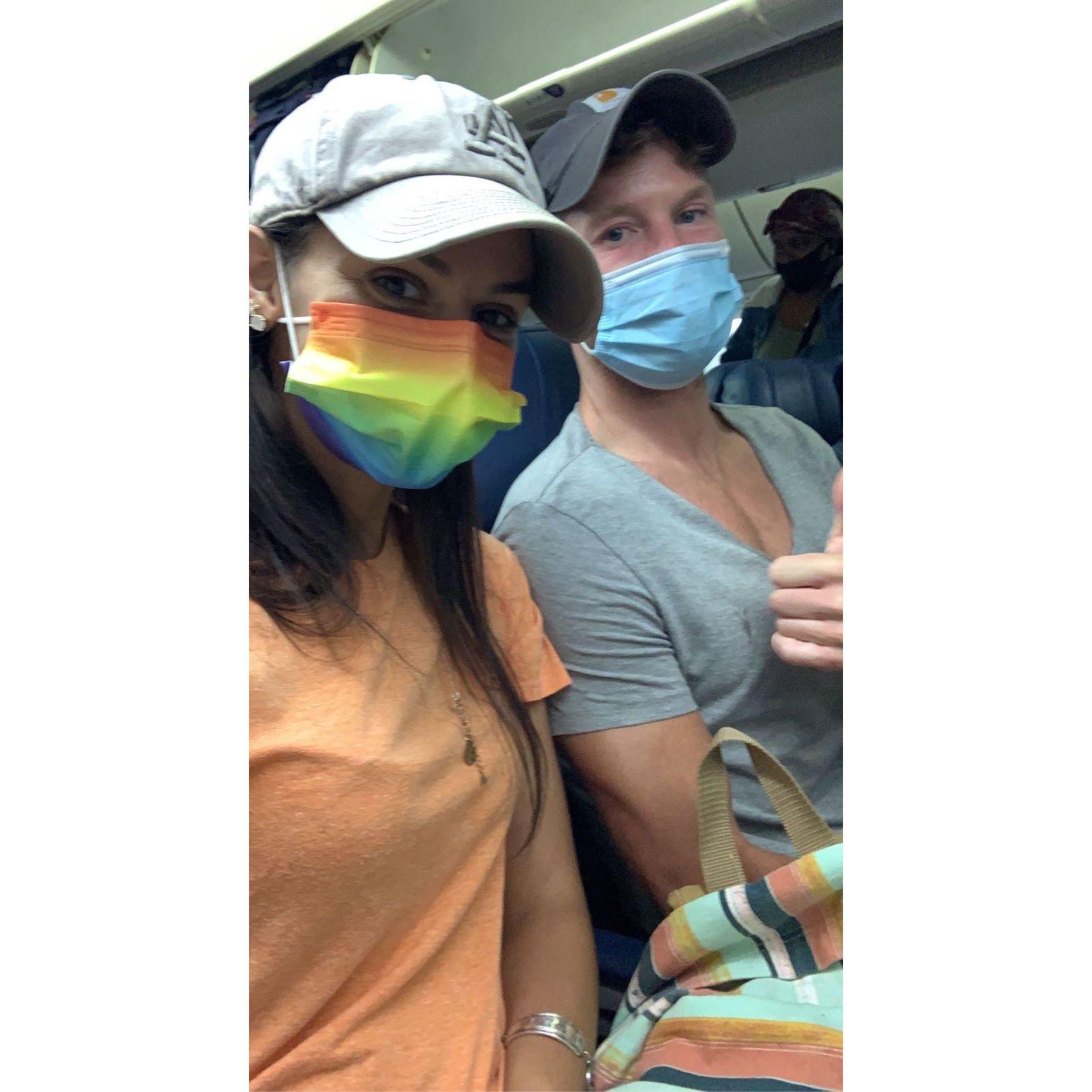 Couples that Pandemic together, stay together! Rocking masks while traveling together on airplanes