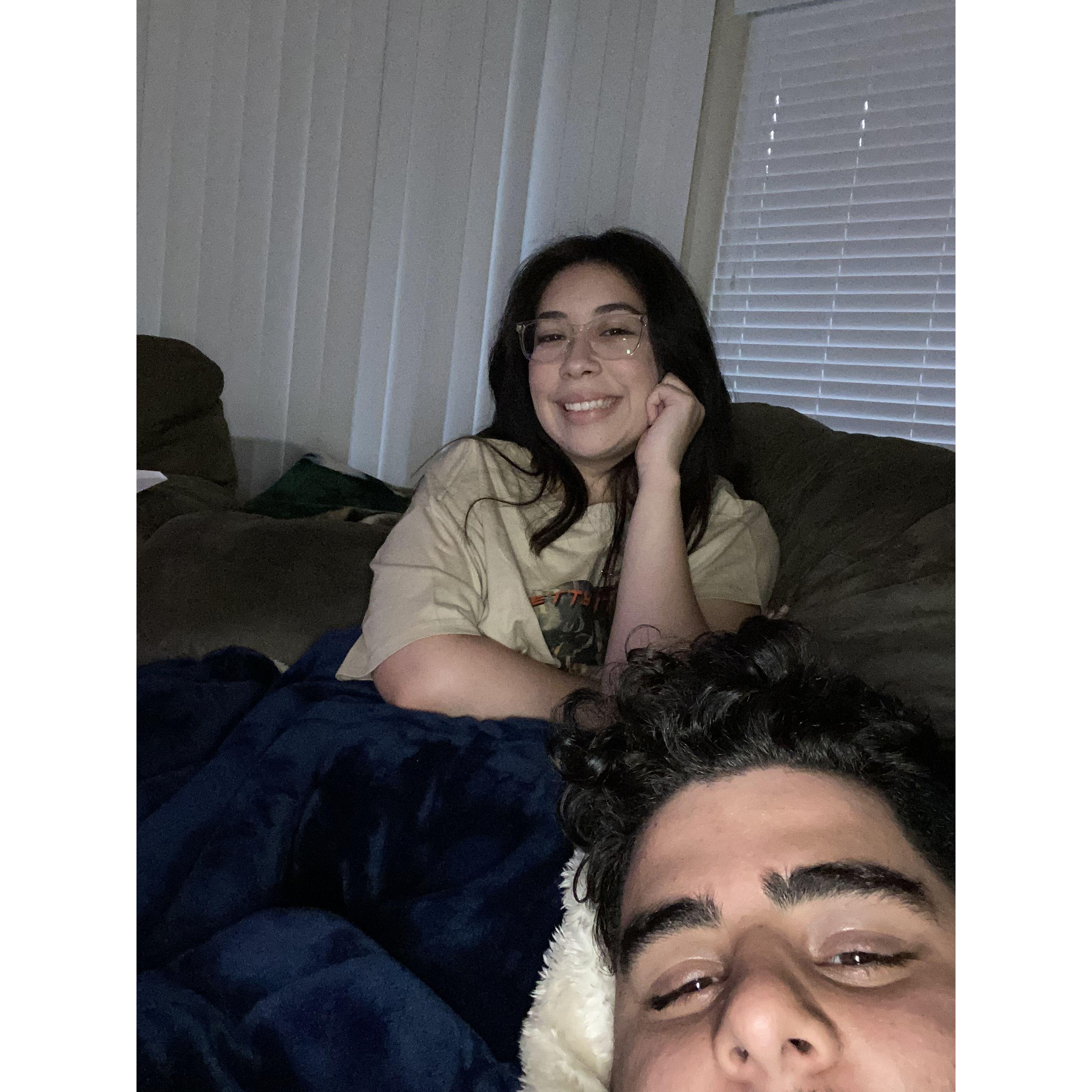 Hanging out at our first apartment (June 2021)