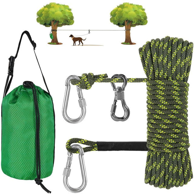XiaZ Dog Tie Out Cable for Camping, 50ft Portable Overhead Trolley System for Dogs up to 200lbs，Dog Lead for Yard, Camping, Parks, Outdoor Events,5 min Set-up