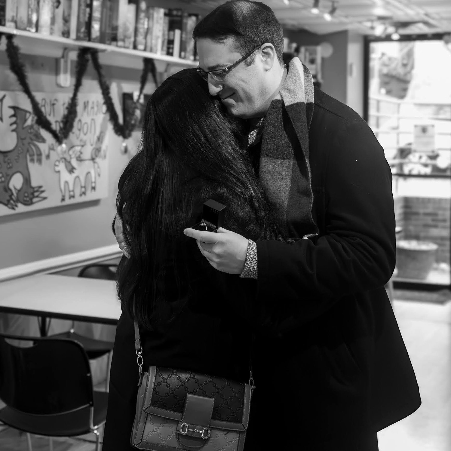 We got engaged at the same board game store that we went to on our first date.