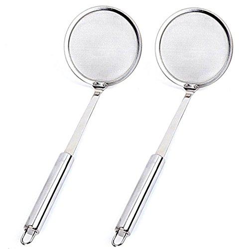 RETON 2 Pcs Stainless Steel Fat Oil Skimmer Spoon, Fine Mesh Hot Pot Strainers for Skimming Foam and Grease Food Strainer
