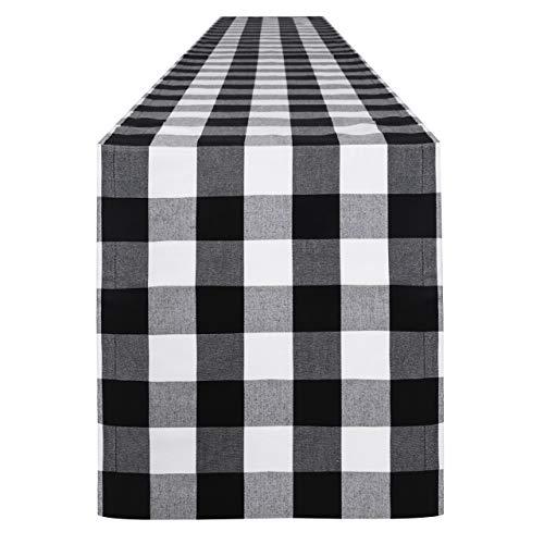 Syntus 14 x 72 inch Buffalo Check Table Runner Cotton-Polyester Blend Handmade Black and White Plaid for Family Dinner, Outdoor or Indoor Parties, Farmhouse, Thanksgiving, Christmas & Gathering