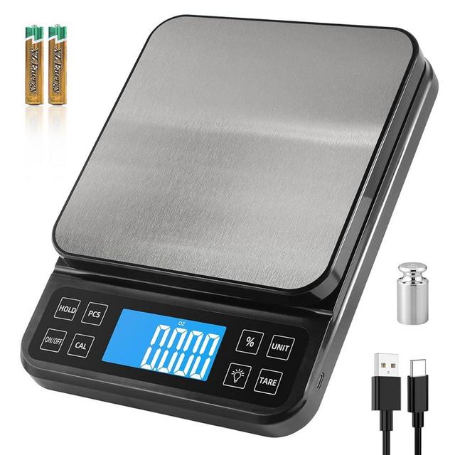 BOMATA Large Kitchen Scale with 0.1g/0.001oz High Precision, 5kg/11lb Bakery Scale with% Percentage Function, USB Rechargeable, Full-View Angle LCD with Backlight, Stainless Steel Pan