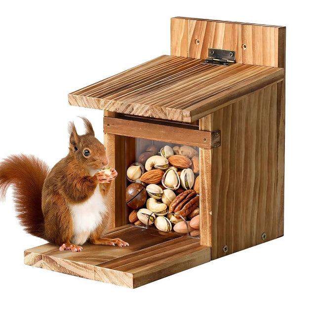 Squirrel Feeders for Outside, Durable Squirrel House for Outdoor - Chipmunk Feeder, Squirrel Food for Backyard Squirrels Hold Corn, Peanuts (Brown)