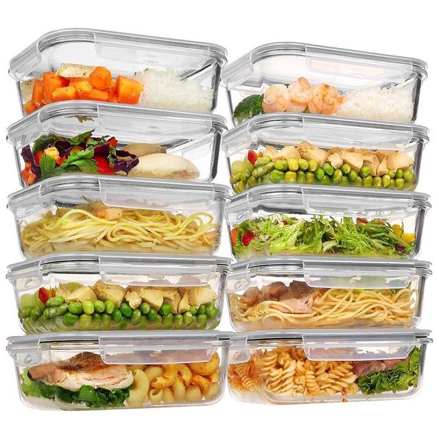 Vtopmart 10Pack 35oz Glass Food Storage Containers with Lids, Meal Prep Containers, Airtight Lunch Containers Bento Boxes with Snap Locking Lids, for Microwave, Oven, Freezer and Dishwasher
