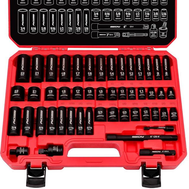 49-Piece SAE and Metric Impact Socket Set with Extension Bars - For High Durability Impact Wrench