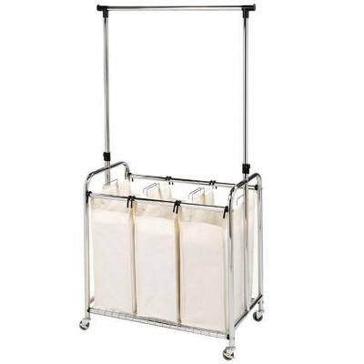 Seville Classics 3-Bag Laundry Sorter With Hanging Bar Canvas