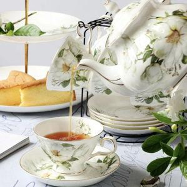 15 Piece Handmade Ceramic Coffee Set: Floral Tea Cup and Saucer - Etsy