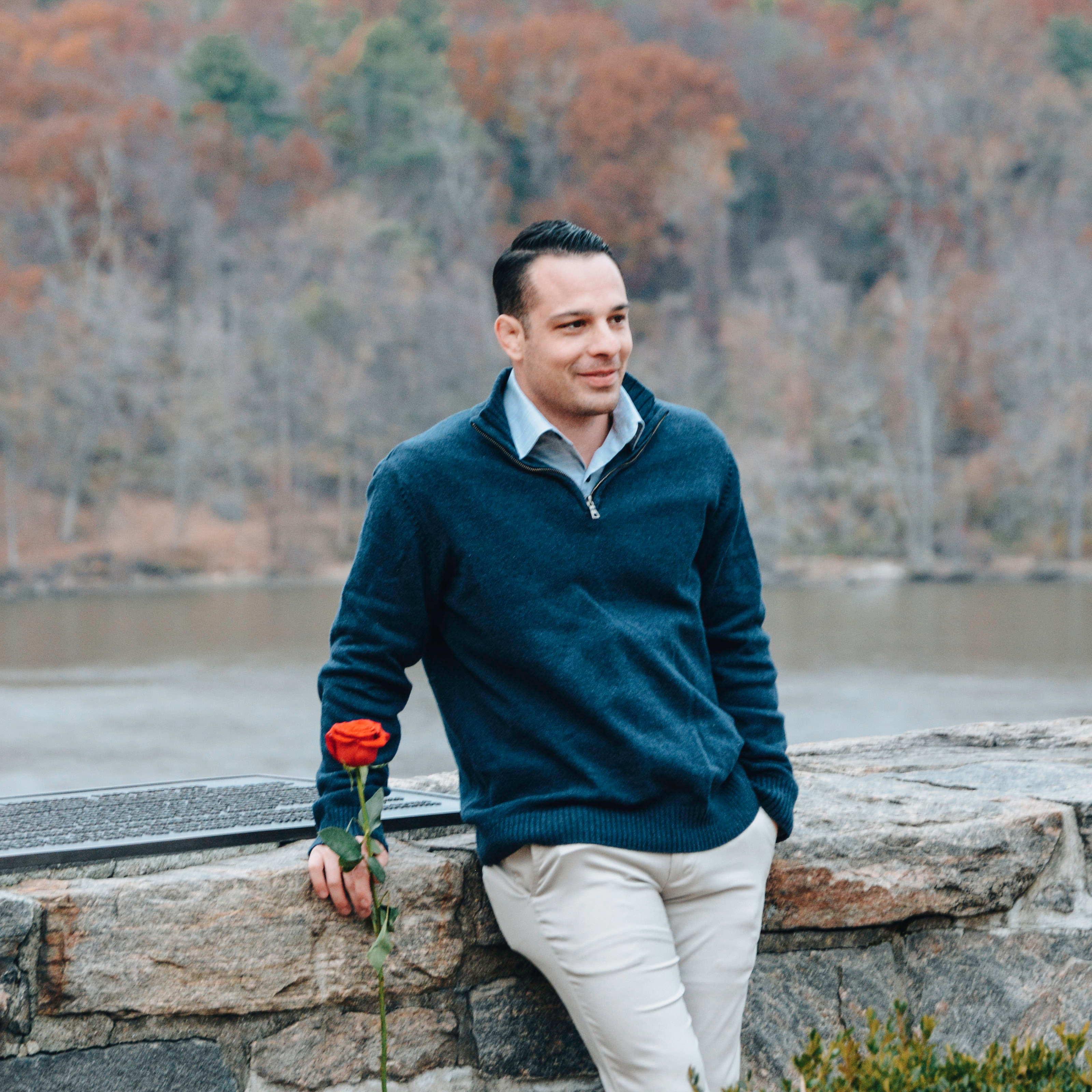 Joe looking like the bachelor waiting for Kat to arrive to the surprise proposal. You can read the whole story of the proposal by clicking on the WELCOME page and scrolling down!