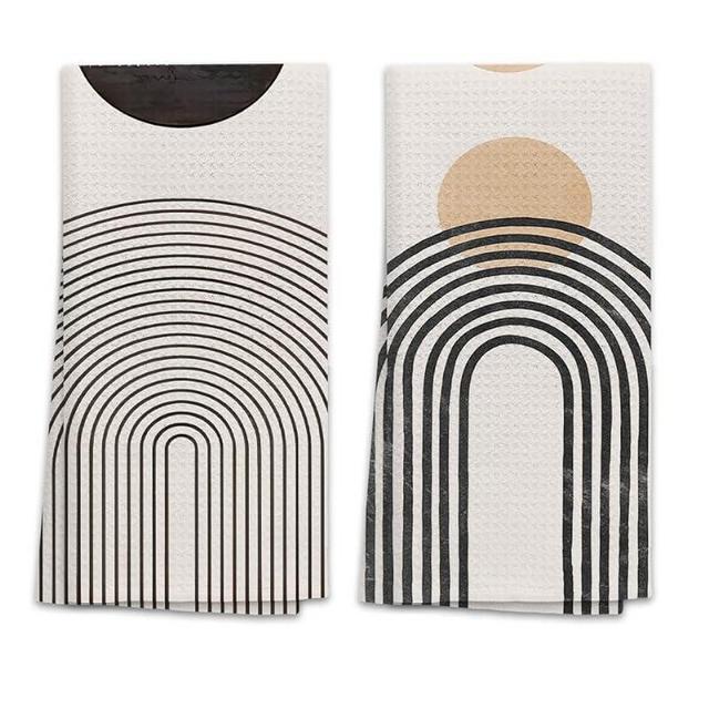 OHSUL Boho-Chic Sun Moon Line Rainbow Highly Absorbent Kitchen Towels Dish Towels Dish Cloth Set of 2,Bohemian Mid Century Modern Hand Towels Tea Towel for Bathroom Kitchen Decor,Boho Lover Gifts