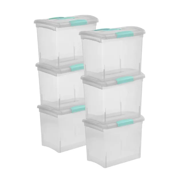 Sterilite Large Nesting ShowOffs, Stackable Small Storage Bin with Latching Lid and Handle, Plastic Container to Organize Office Files, Clear, 6-Pack