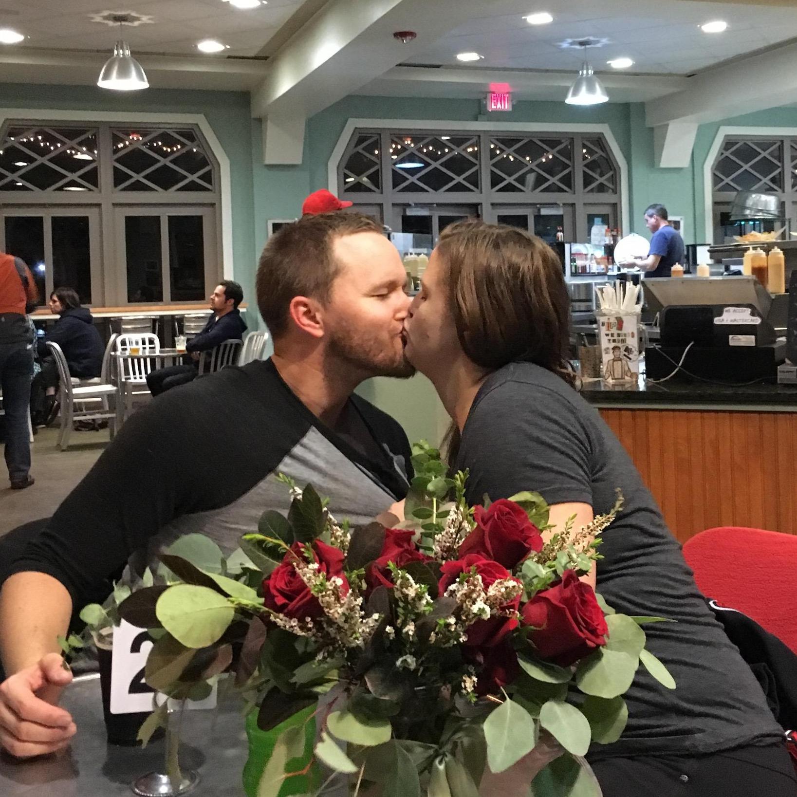 Celebrating with friends after Randy planned his proposal with them.