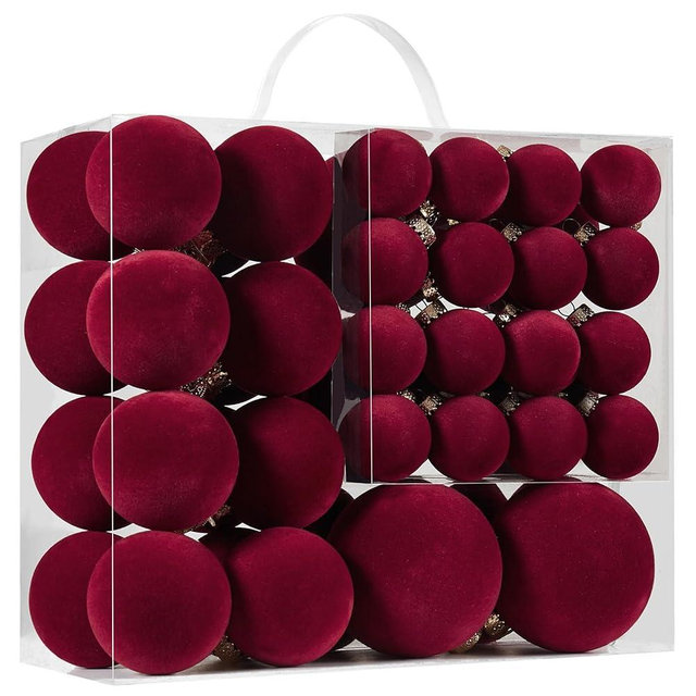 Velvet Christmas Ball Ornaments Set-46pcs Flocked Shatterproof Christmas Tree Decorations Plastic Xmas Decorative Hanging Ornaments for Xmas Holiday Home Decor,3 Sizes(Burgundy)