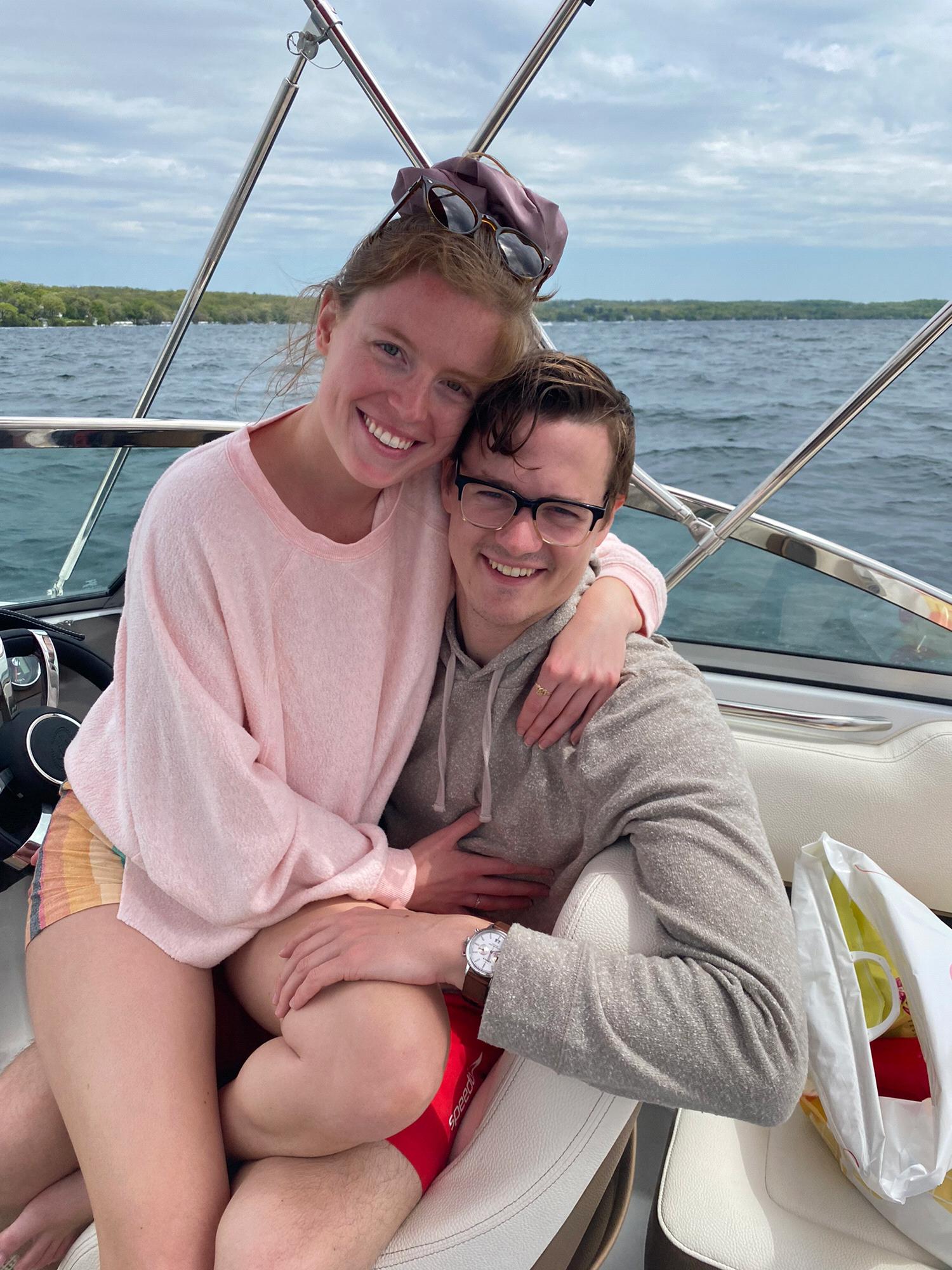 On the boat in Lake Geneva right after two of our very best friends Megan and Micky got engaged