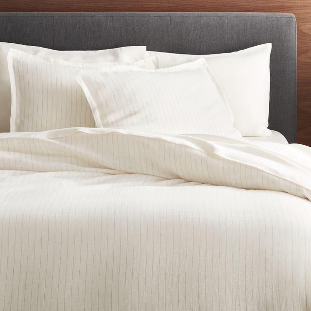 Linen Pinstripe Warm White Full/Queen Duvet Cover