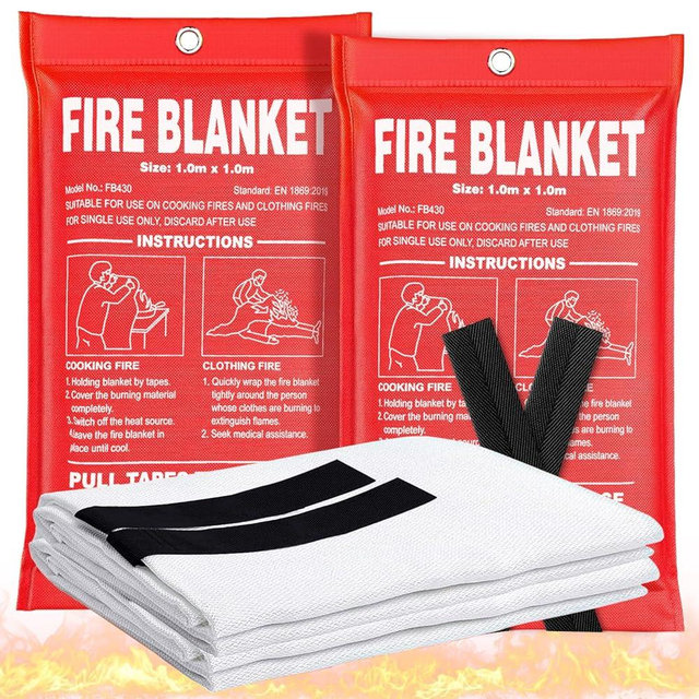 Fire Blanket 2 Pack - 40" x 40" Prepared Emergency Fire Blanket for Home and Kitchen, RV, Grill, Fireplace, Fire Pit, Safe & Easy for Young Adults and Elderly Living Alone