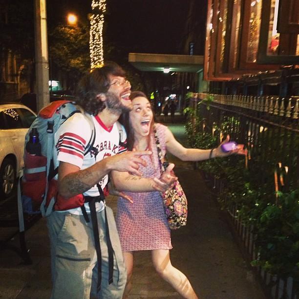 August 17, 2013 in NYC at the end of the night we met outside of Cafe Lalo! Amberly's dear friend from college, Jenn Mundia, took this photo and is the reason they met!