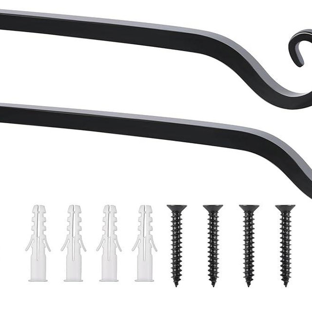 FEED GARDEN Wall Hook Hanging Plant Bracket 10 Inch 2 Pack, Hand-Forged Plant Hanger for Hanging Bird Feeders, Wind Chimes, Flower Baskets, Yoga Mat, Indoor/Outdoor Use, Black
