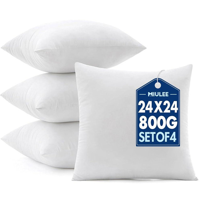MIULEE Euro Pillows Inserts, Pack of 4 24x24 Inch 100% Virgin Microfiber Filling Throw Pillows for Bed Couch Sofa