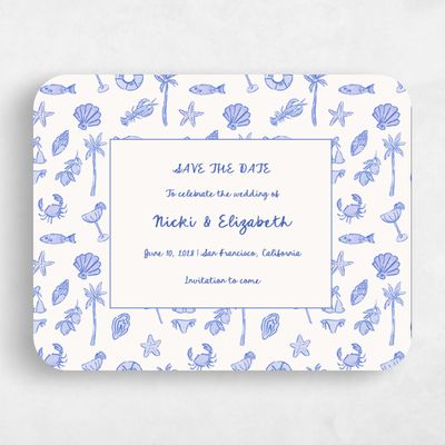Blue Rounded Wedding Save the Date - Tenger Landscape