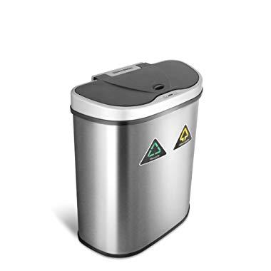 NINESTARS DZT-70-11R Automatic Touchless Motion Sensor Semi-Round Trash Can/Recycler, 18.5 Gal. 70 L., Stainless Steel