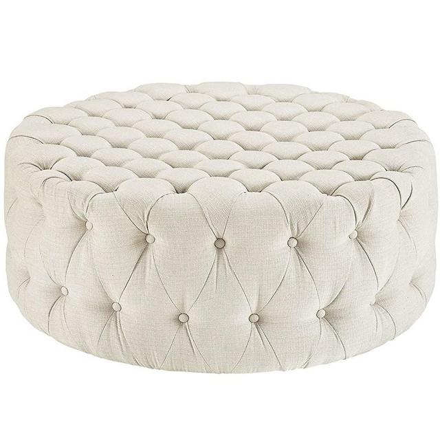 Modway Amour Fabric Upholstered Button-Tufted Round, Ottoman, Beige