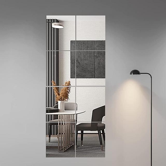 Delma Mirror Full Length Wall Mirror Tiles, 14'' x 12'' x 8PCS, Frameless Full Body Mirror Tiles for Bedroom, Full Length Mirror Wall Mounted for Home Gym, Door (Glass - 14'' x 12'' - 8PCS)